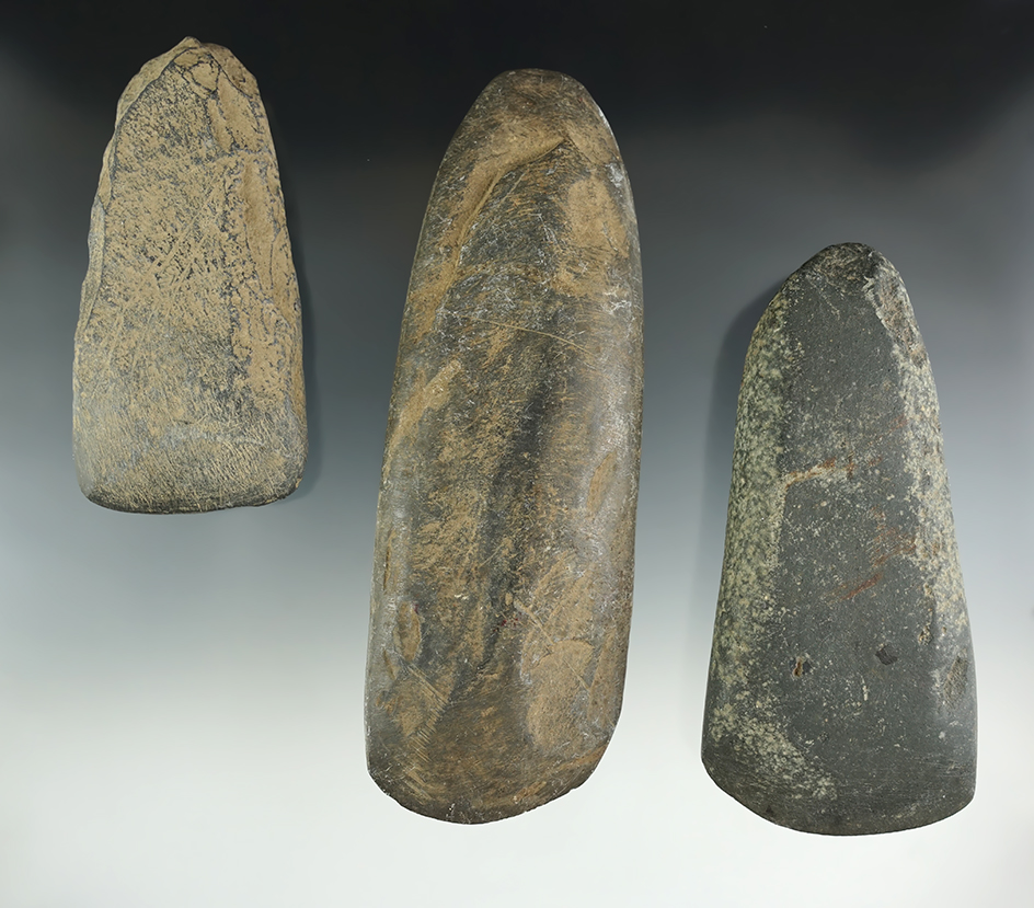 Set of three Celts found in Hillsville Co., Michigan, largest is 6 1/8".