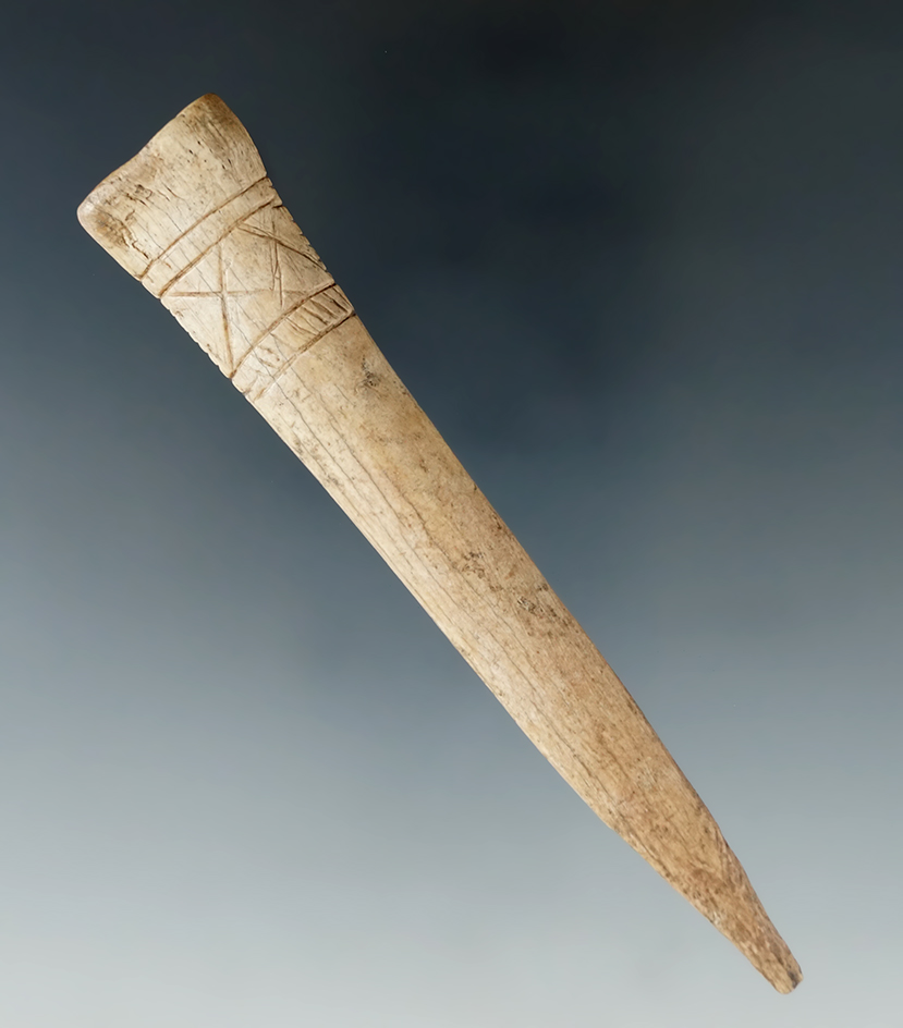 4 1/8" nicely engraved bone awl found in Tennessee.