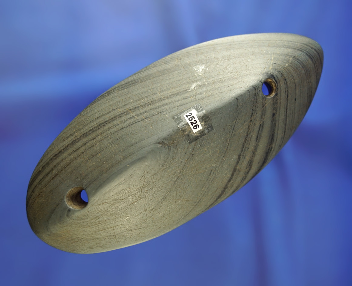 4 3/4" Elliptical Humpback Gorget found near Sydney Ohio. Uniquely scooped bottom.