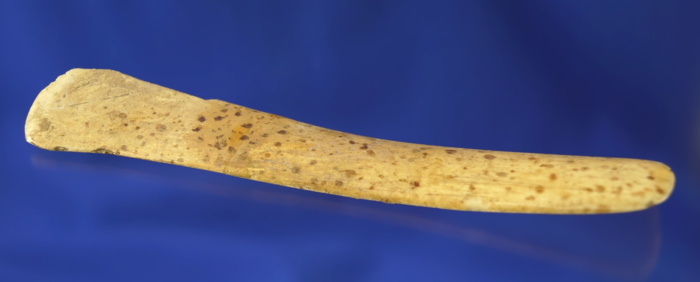 7 1/2" heavily patinated and nicely styled Bone Scraper found at the State Line site. Ex. Kenny McNeil