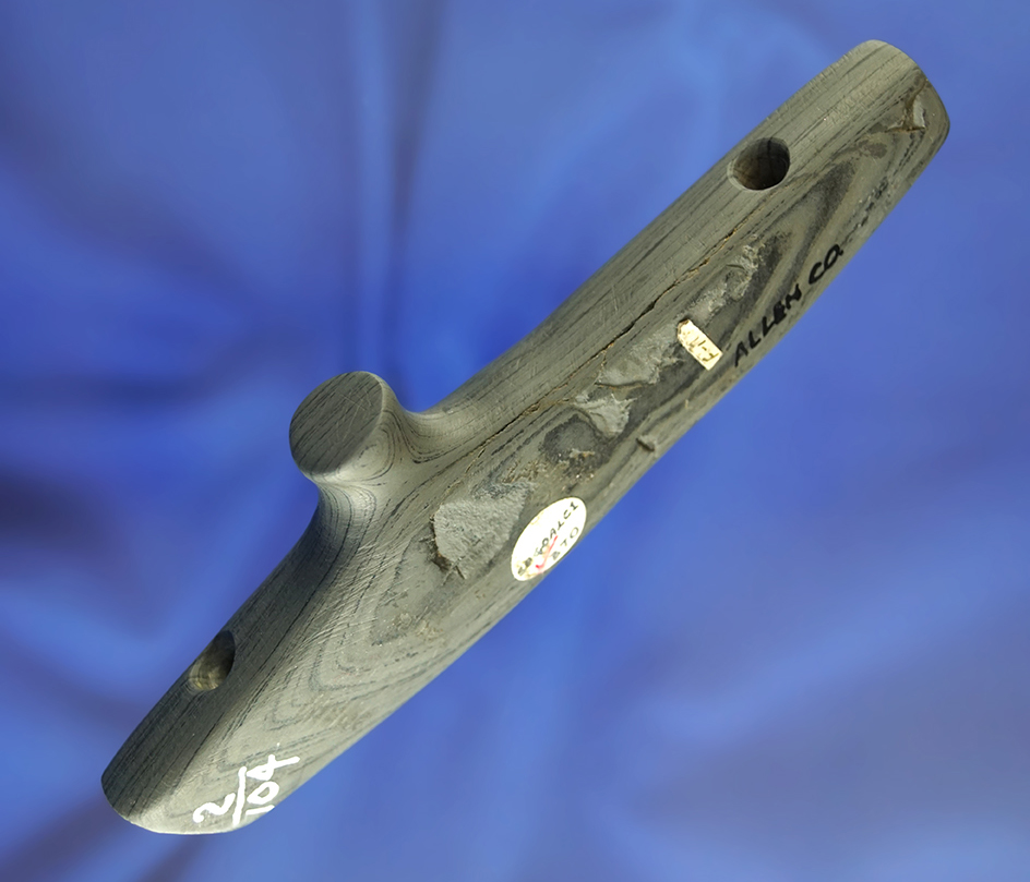 5 3/8" Glacial Kame Spine-Back Gorget - nicely banded glacial slate found in Allen Co., Ohio.