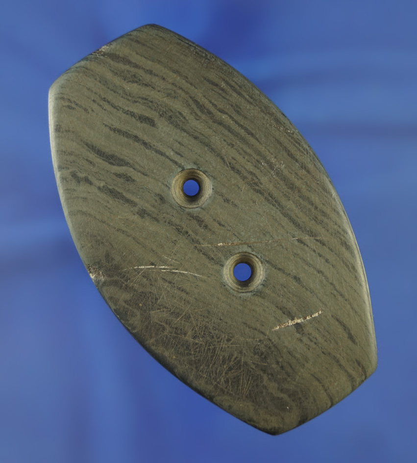 3 11/16" nicely shaped Gorget made from beautifully banded slate found in Miami Co.,  Ohio.