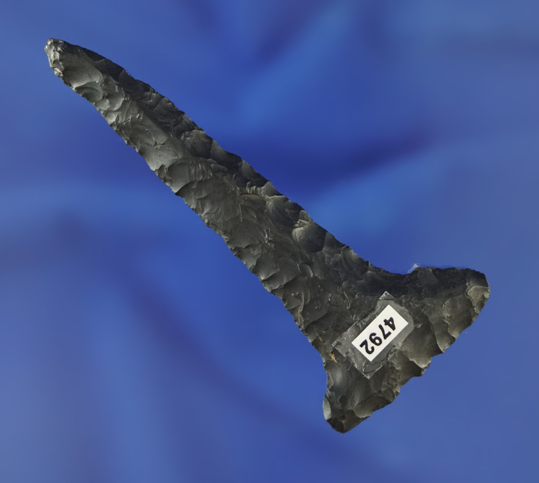 2 13/16" Expanded Base Drill made from black Zalesk Flint found in Montgomery Co.,  Ohio.