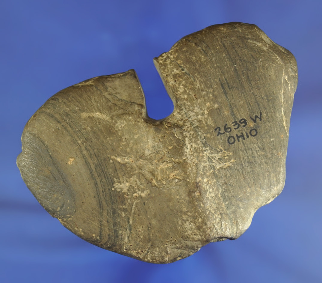 4 1/8" Single Notch Bannerstone - partially drilled found in Ohio. Ex. Wehrle collection #2639W.