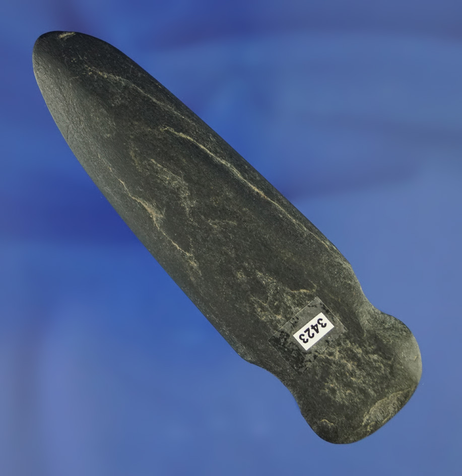 hard to find artifact! 4" uniquely notched slate Pendant found in Maine. Ex. Norman Kley collection.