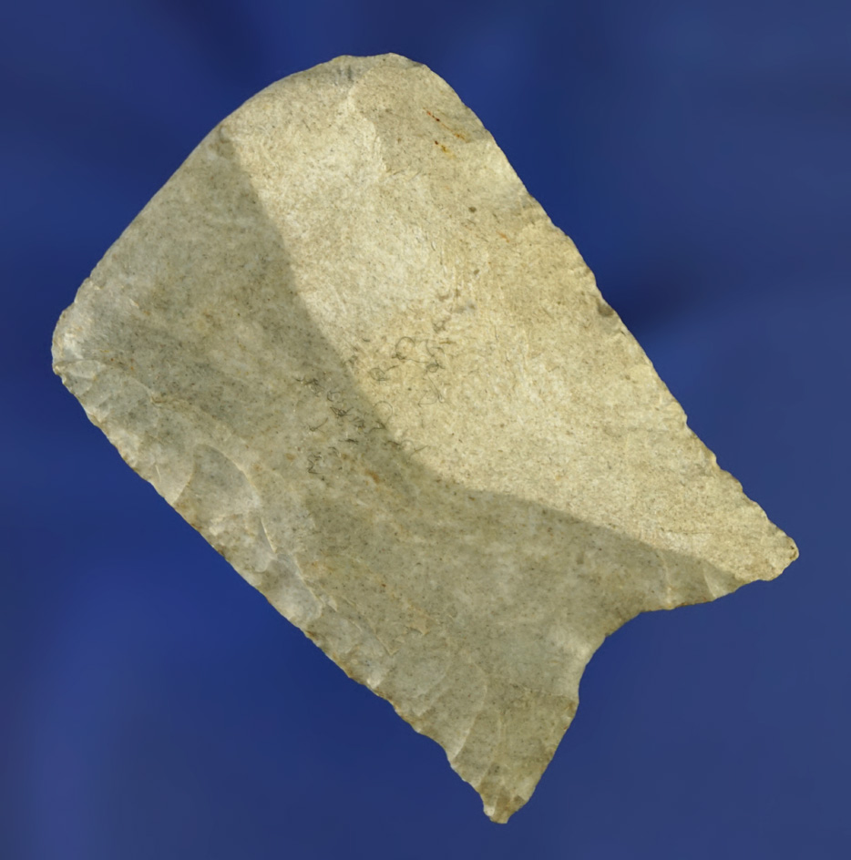 Exceptionally rare! 2" fluted Paleo Clovis Hafted Scraper found in Kentucky. Ex. Gary Noel.