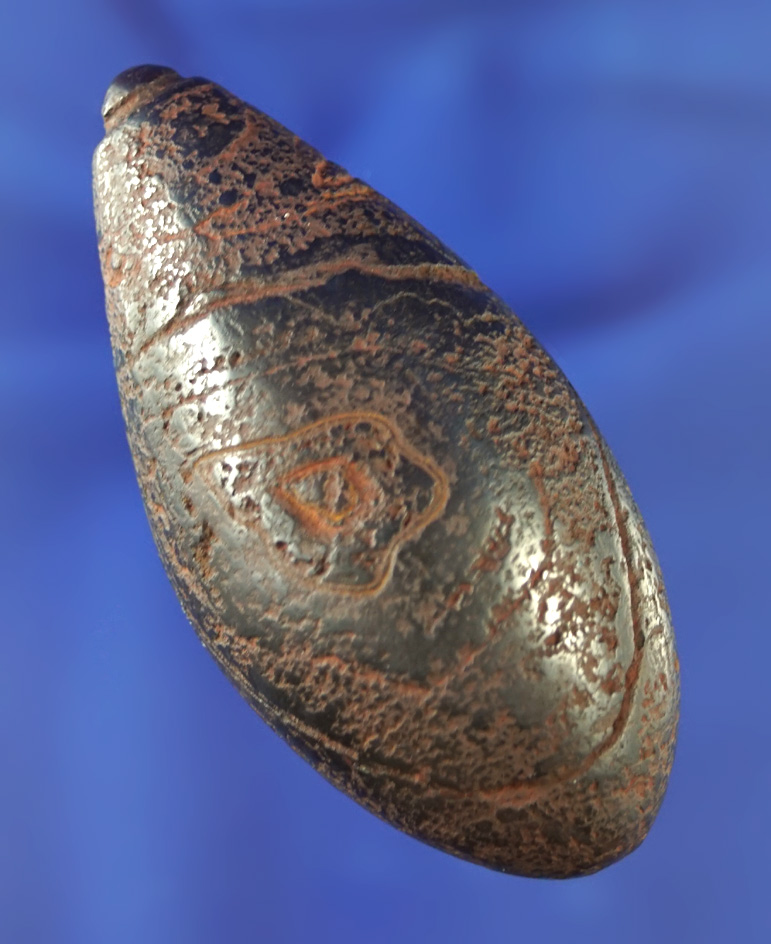 Exceptional! Beautiful material pattern!  2 3/4" hematite grooved plummet - Illinois.