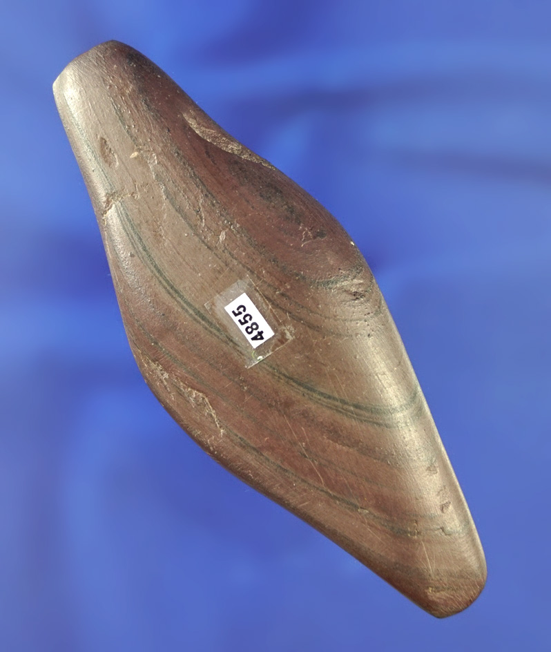 3 7/8" brown banded slate undrilled Expanded Center Gorget found in Scioto Co.,  Ohio.