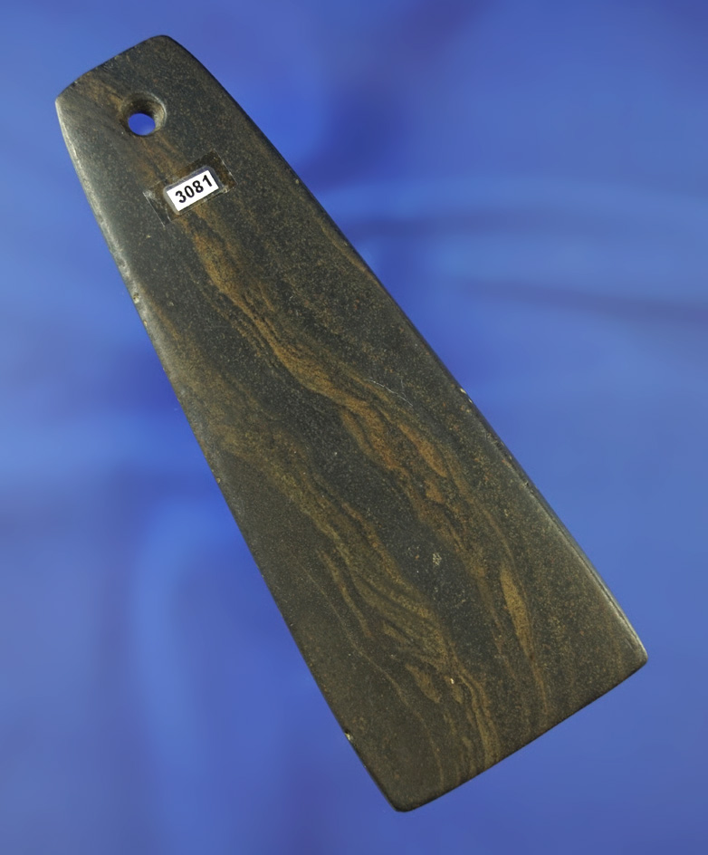 Exceptional! 3 13/16" Trapezoidal Pendant made from deep green banded glacial slate - Ohio.