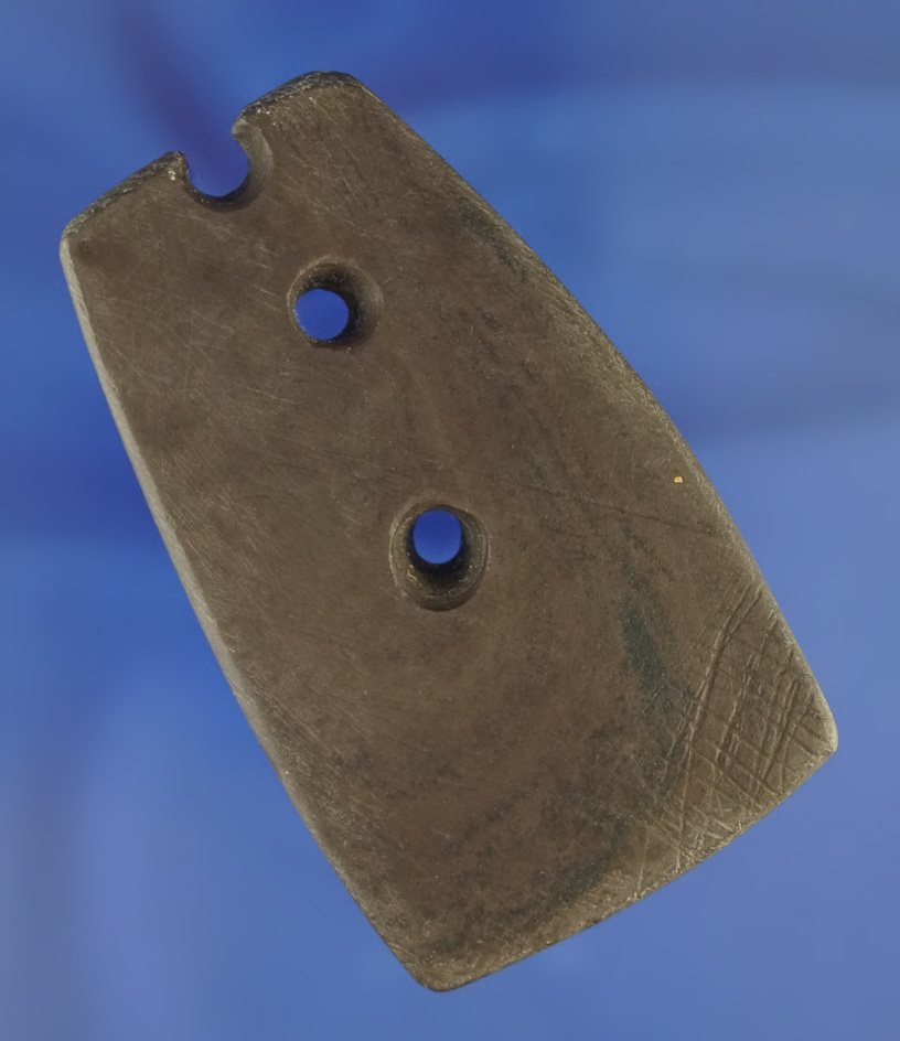 Very unique! 3" anciently salvaged and highly tallied Gorget found in Ohio. Ex. Jim Chrisman