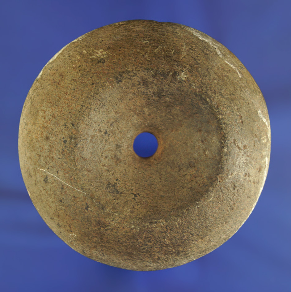 Rare style! 3 1/2" diameter double cupped and perforated Hardstone Discoidal - New Jersey.