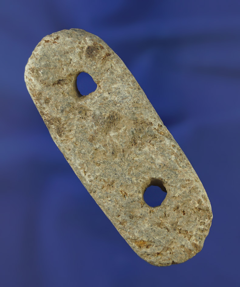 3 5/8" two hole Gorget made from steatite found in Connecticut.