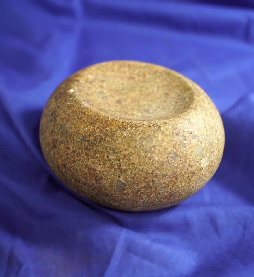 Well made and nicely polished 3 1/4" diameter Double Cupped Granite Discoidal found in Indiana.