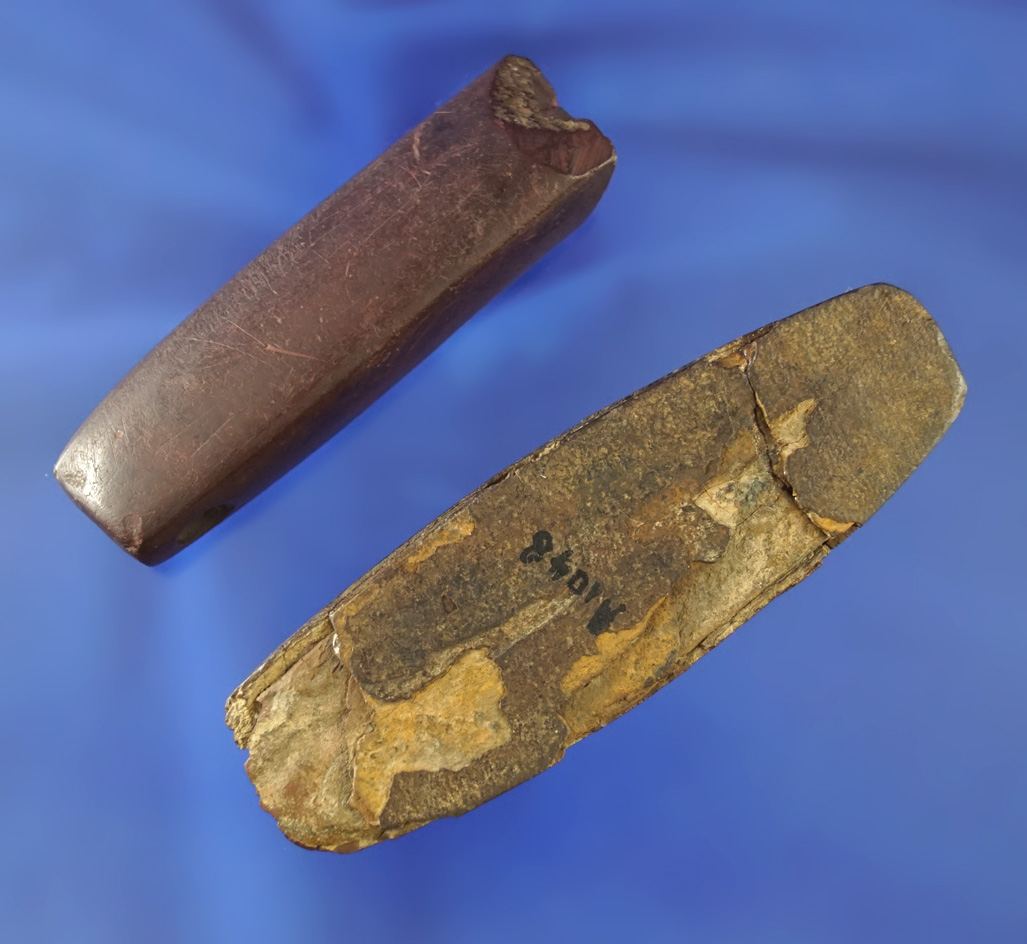 Pair of artifacts including a 3 3/4" Hematite Bar Weight  & a damaged Hematite Bar Amulet - Ohio.
