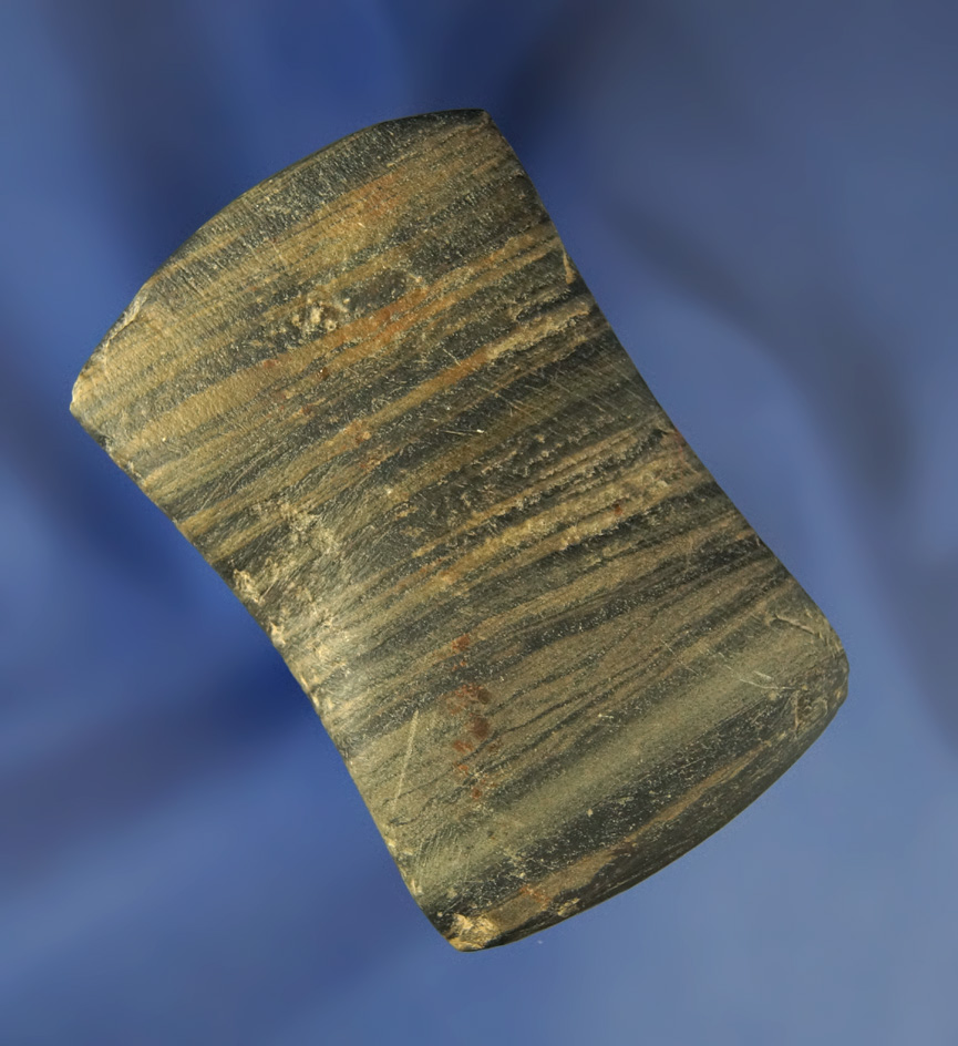 2 13/16" nicely banded undrilled slate Gorget found in Knox Co.,  Ohio. Ex. Sam Speck collection.