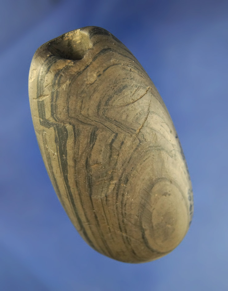 3 3/8" fluted tube Bannerstone with some ancient damage to one end found in Knox Co.,  Ohio.