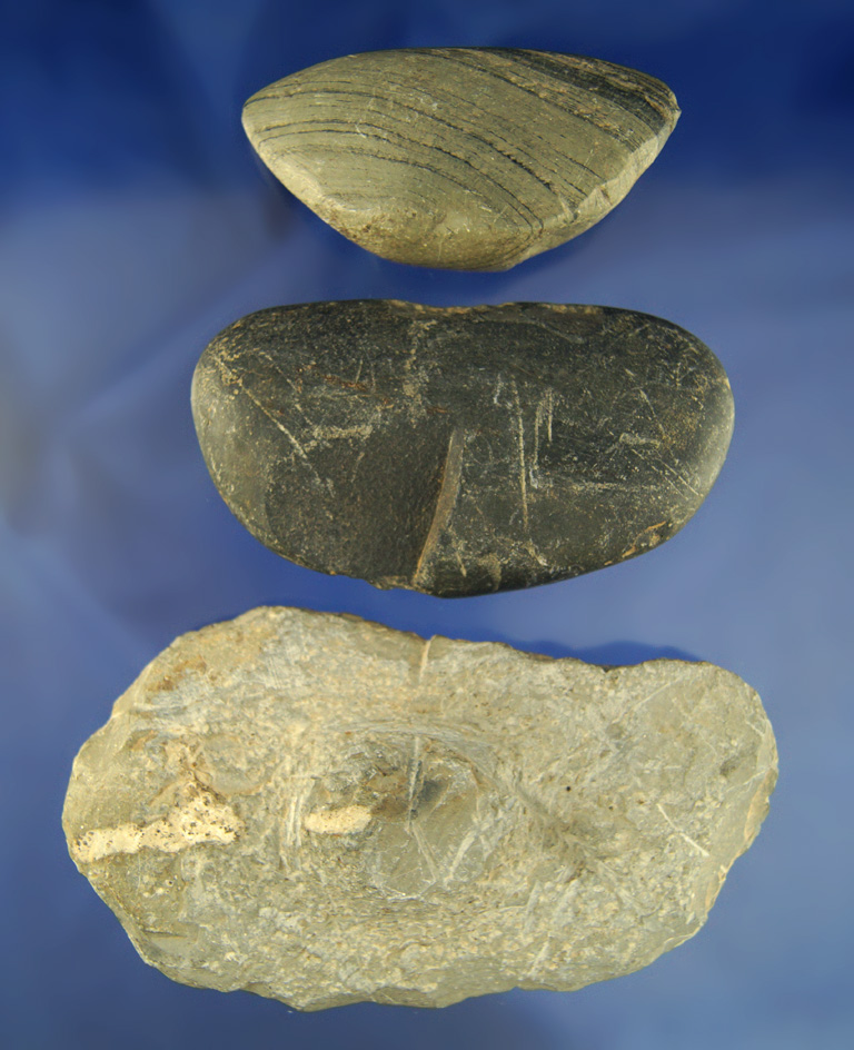 Set of three slate Bannerstone preforms found in Ohio, largest is 5 3/16".