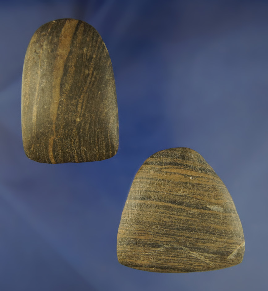 Pair of slate Celts that are nicely shaped and polished found in Ohio, largest is 2 3/8".