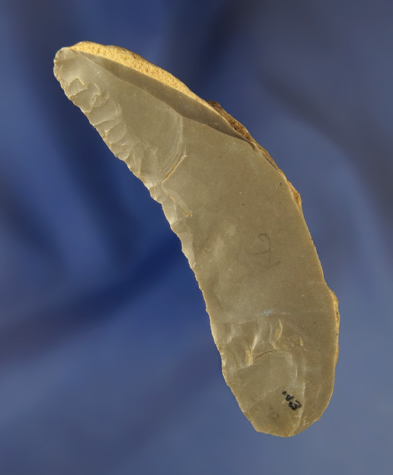 3 1/2" Hornstone Crescent Knife found in Kentucky. Comes with a Tom Davis G – 9 COA.