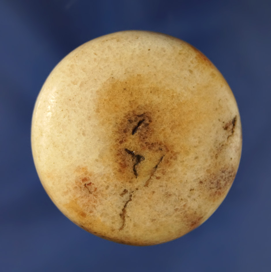 1 7/8" diameter highly polished Discoidal found in Illinois. Ex. Steve Healy collection.