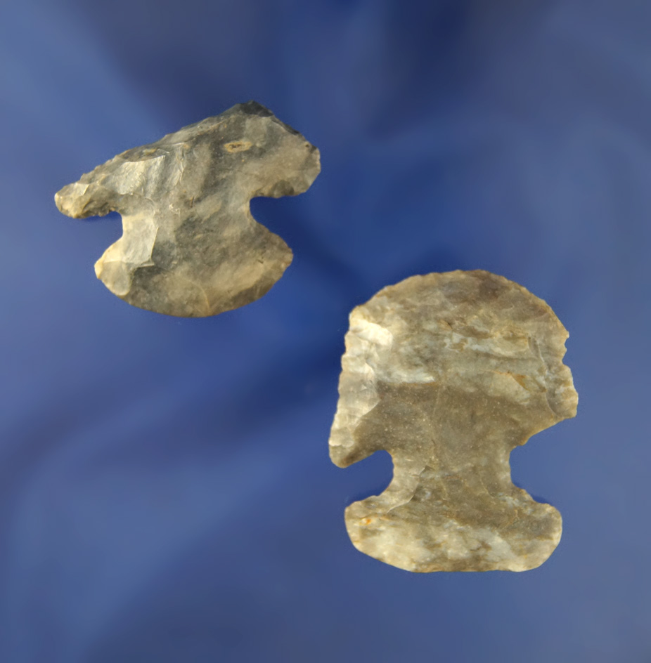 Pair of classic style Coshocton Flint Hafted Scrapers  found in Richland Co.,  Ohio. One is a Doveta