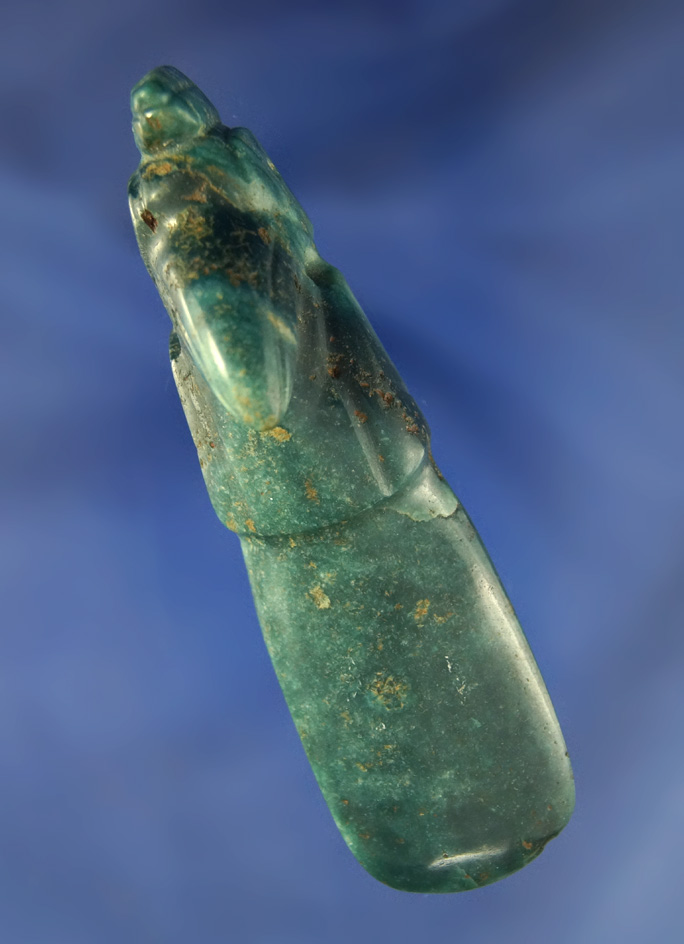 Beautiful 3 7/8" dark green Jasper avian effigy Axe God Pendant found in Costa Rica.