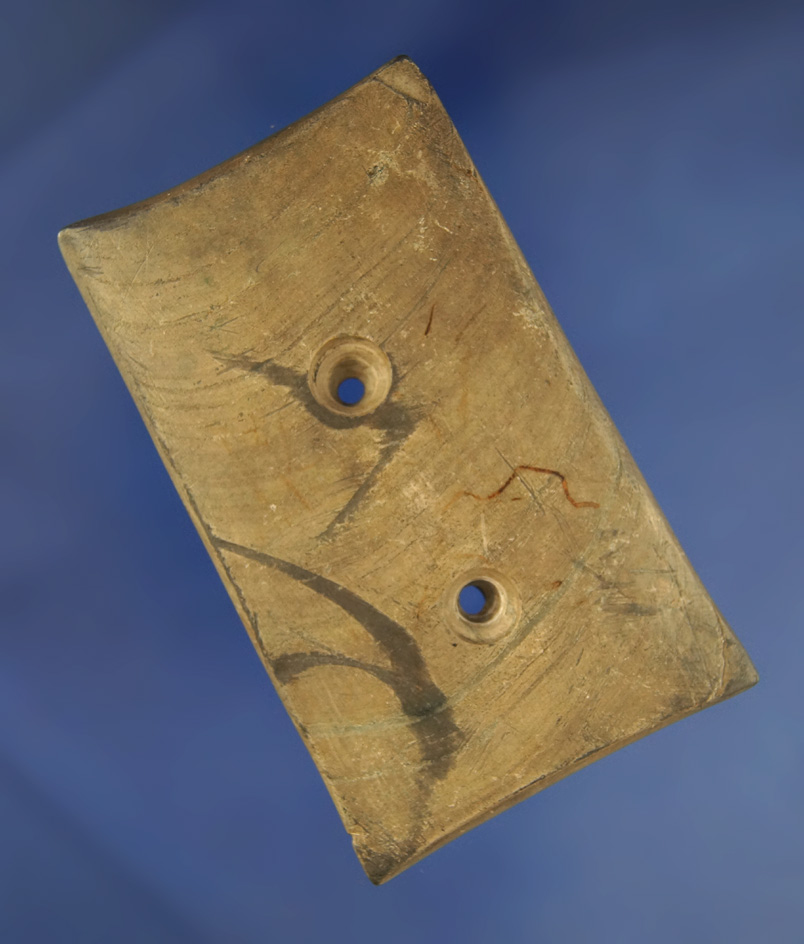 Heavily patinated Bi-concave Gorget found in Wayne Co.,  Ohio in very nice condition. Dickey COA