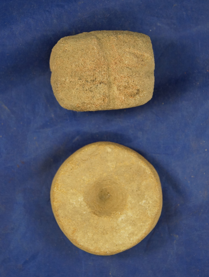 Pair of Sandstone artifacts, largest is 1 3/4", found in Greenup Co., Kentucky. Ex. Claxton.
