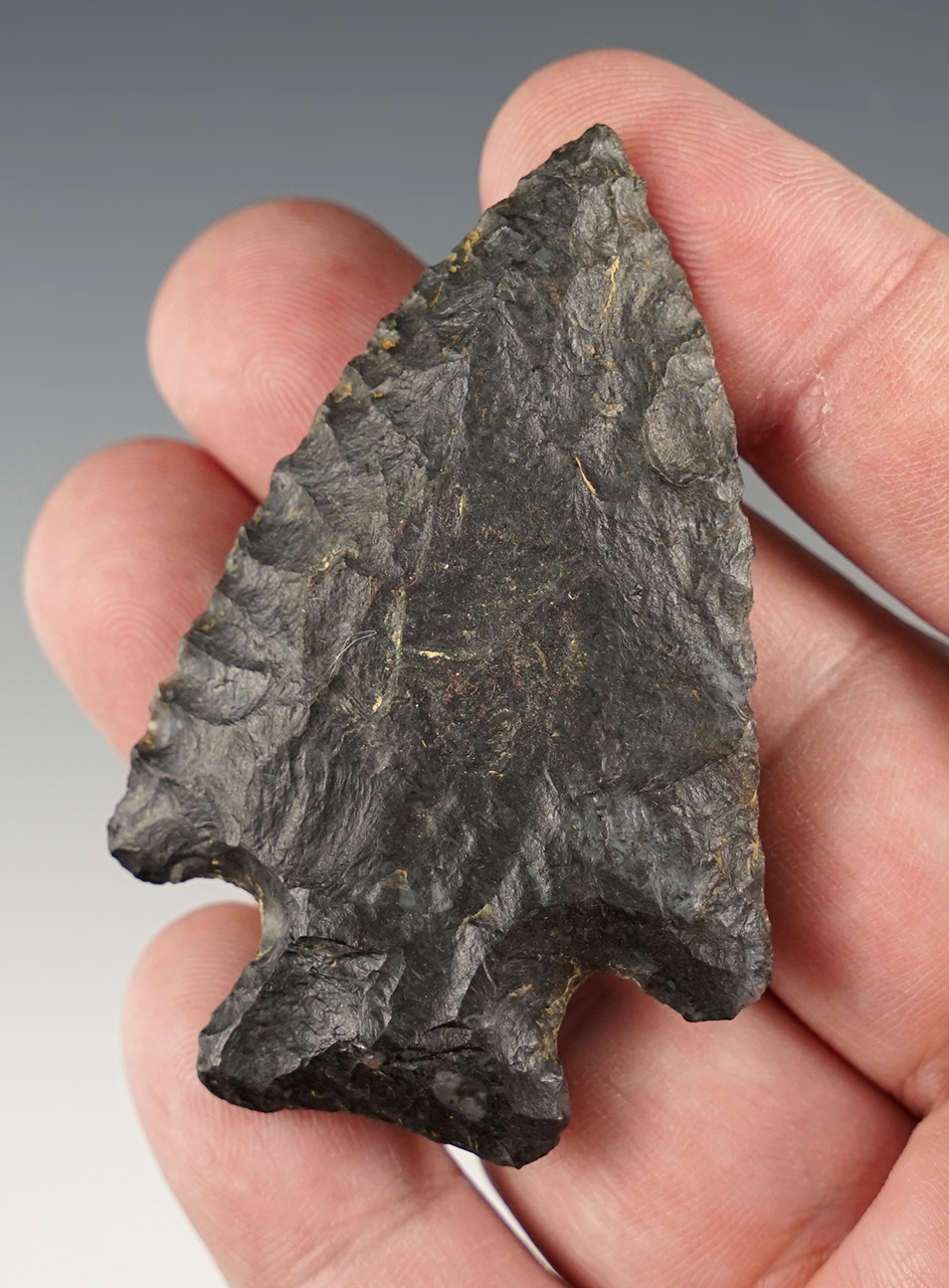 Well made 2 9/16" Kirk Cornernotch made from Kanawha Flint. Putnam Co., West Virginia.