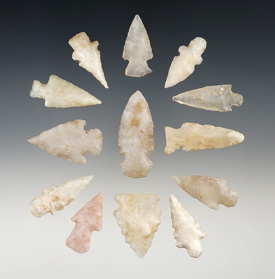 Set of 13 assorted New Mexico points in good condition. The largest is 1 5/16".