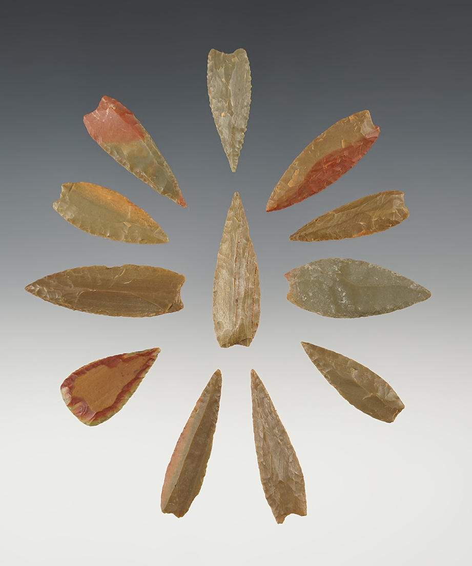 Set of 12 Uniface African Neolithic points. The largest is 1 9/16".