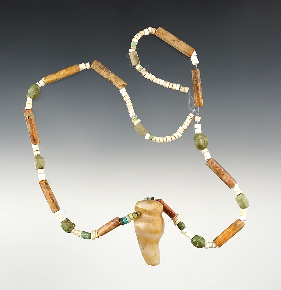 Nice! 20" long strand of pre-Columbian bone and stone beads. Found in Costa Rica.