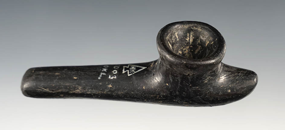 4 3/16" Historic Era Clay Pipe in nice condition. Found in Oklahoma. 