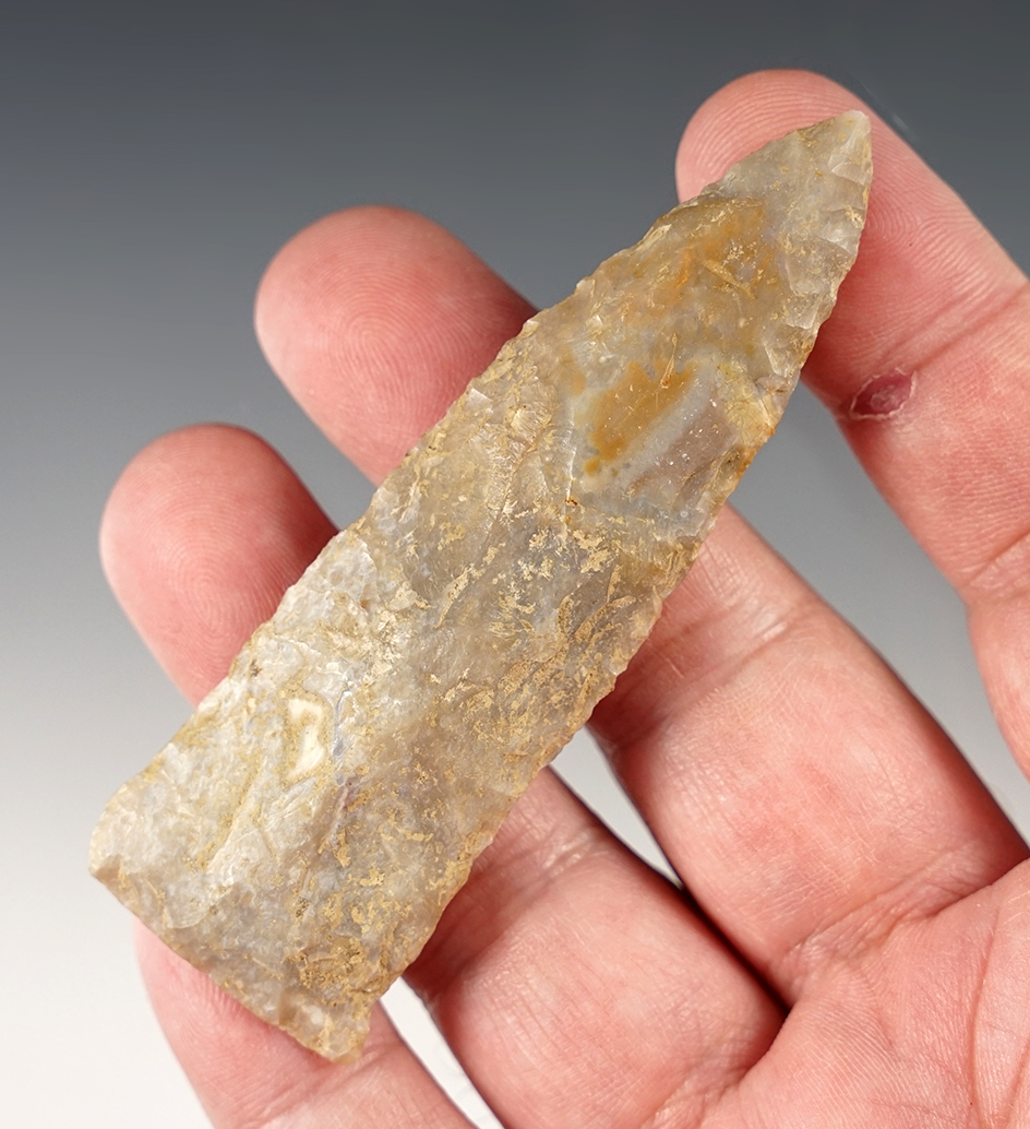 3 3/8" Central Kentucky Copena with good ancient grinding to the base.