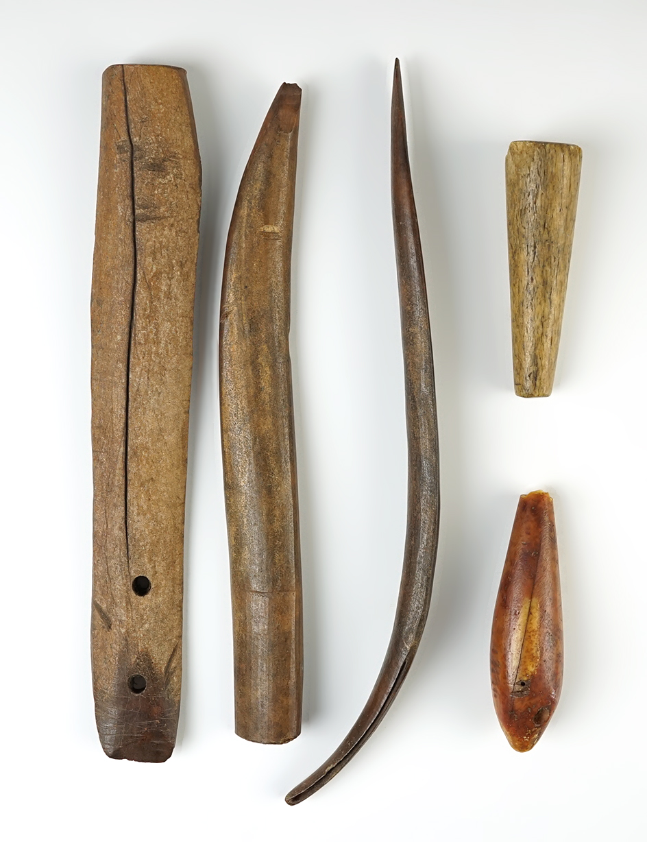 Set of assorted Eskimo Bone tools found in Alaska. The largest is 11". 