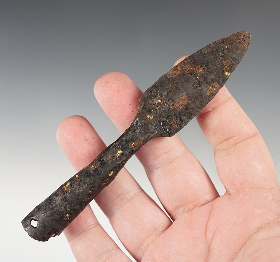 5 1/4" very old socketed hammered metal Spear point. 