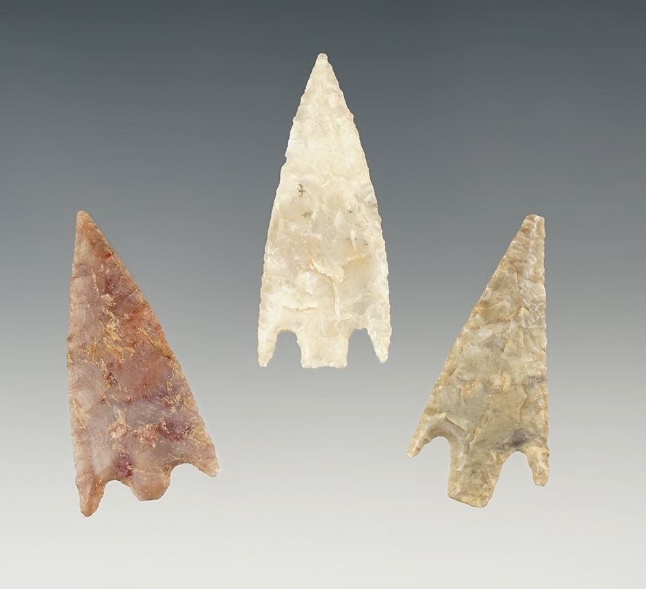 Set of 3 fine African Neolithic points. The largest is 1 9/16".