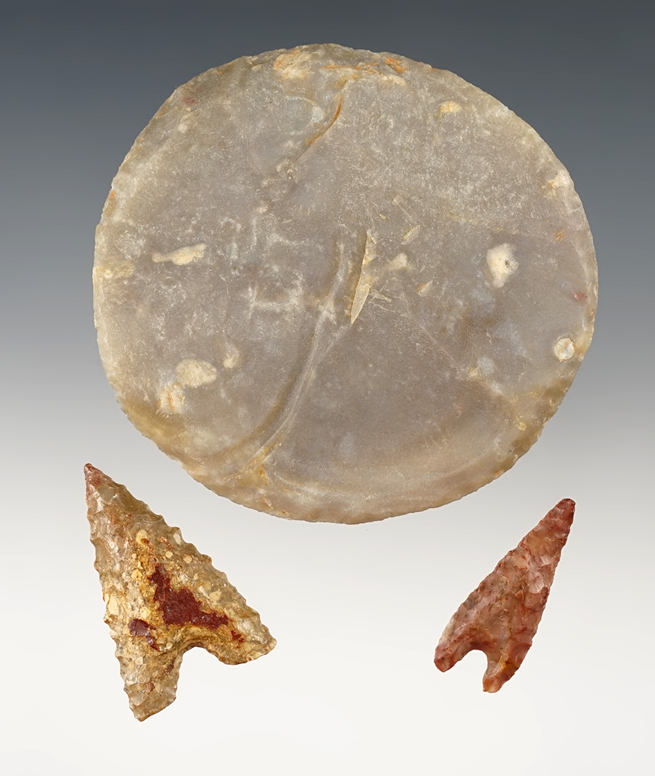 Set of 3 African Neolithic points and 1 Uniface Disc. The largest is 2 5/8".