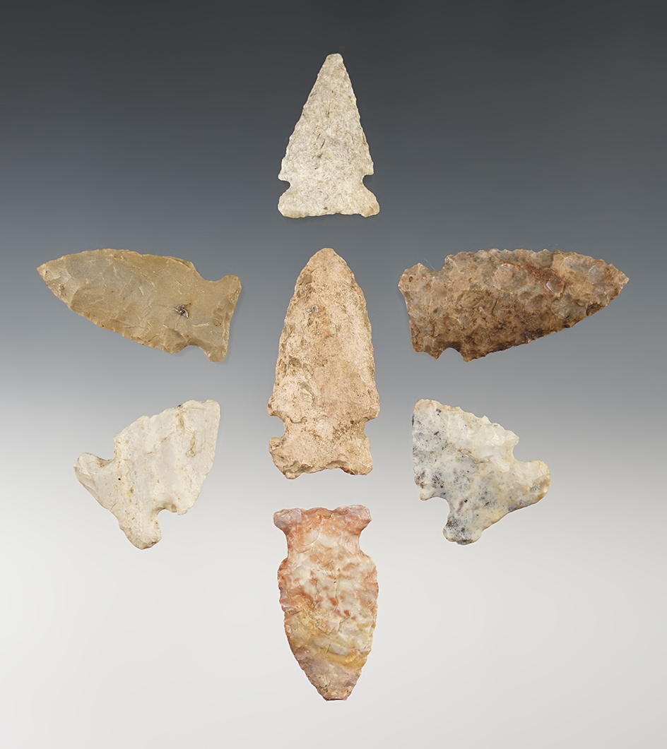 Ex. Museum! Set of 7 Big Sandy points found in the Midwest. The largest is 2".