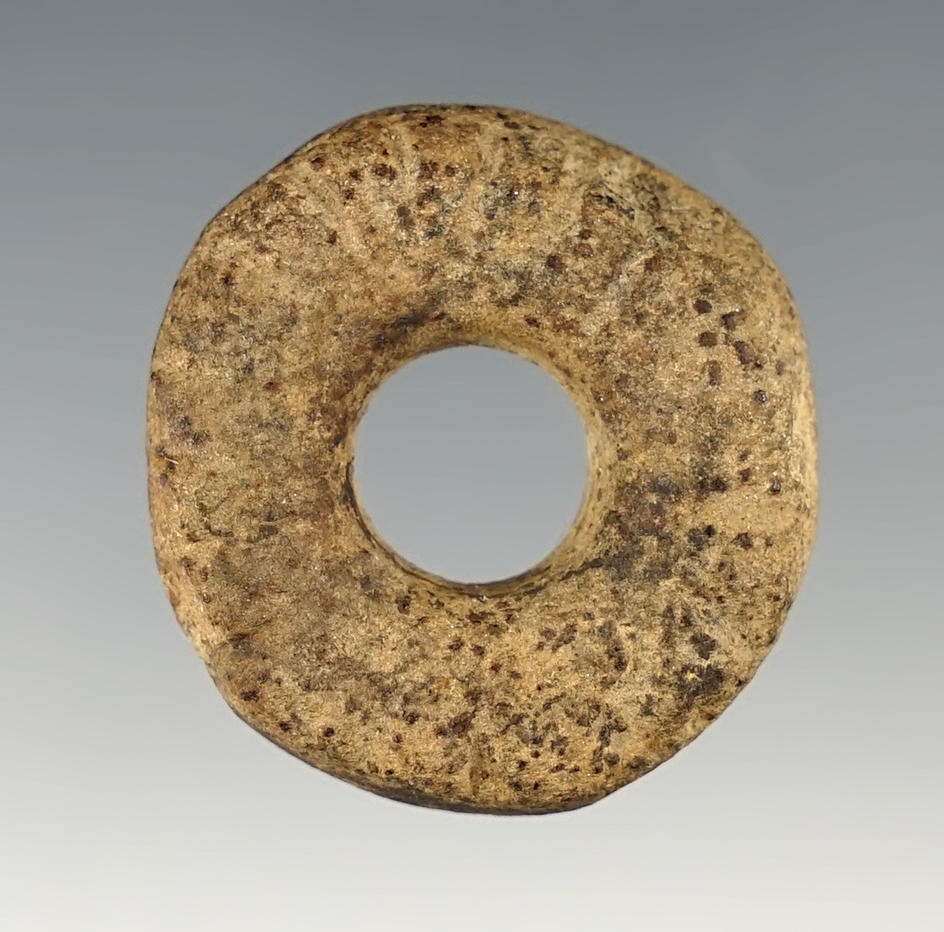 Nice 1 1/4" Stone Bead that is engraved. Found in Stark Co., Ohio. 