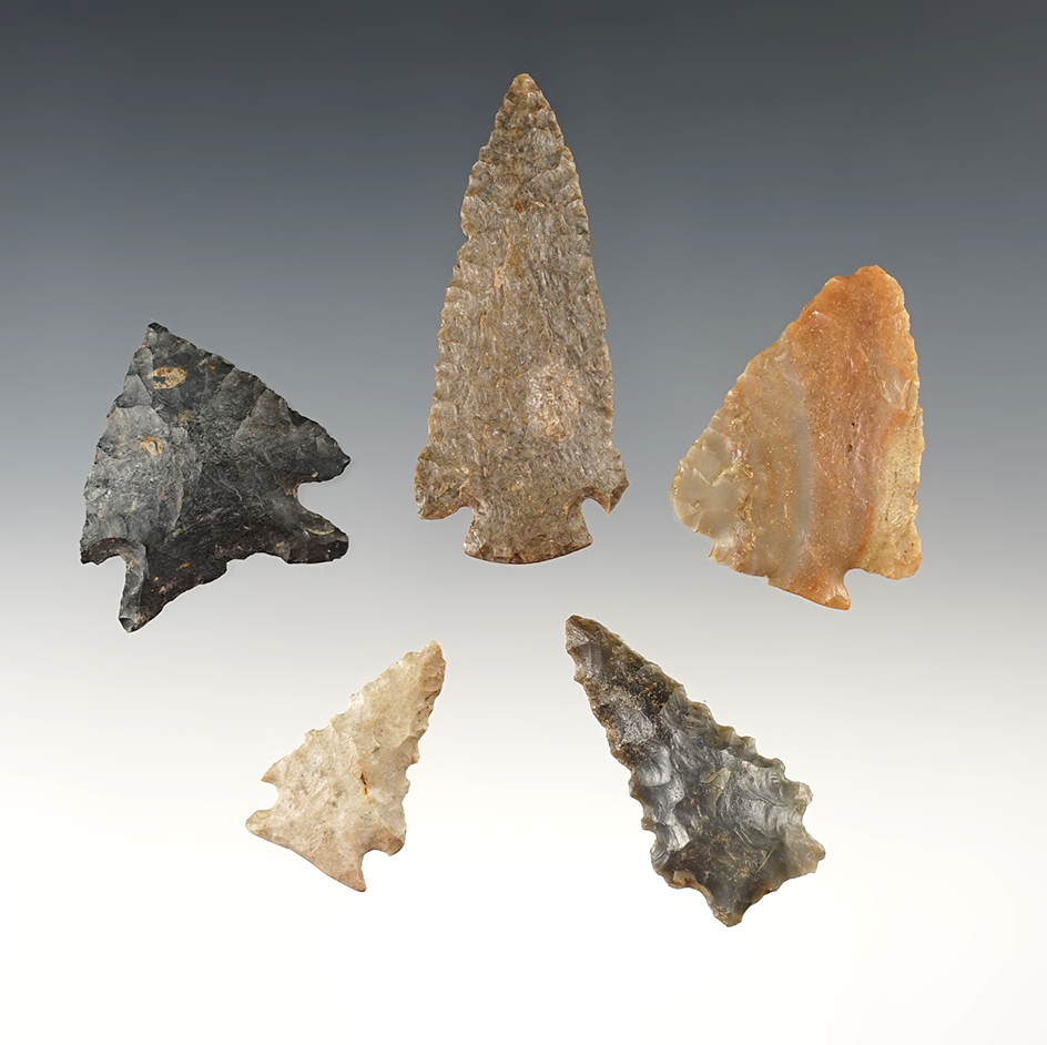 Ex. Museum! Set of 5 nicely made Kentucky points including a Carter Cave Decatur Fracture Base.