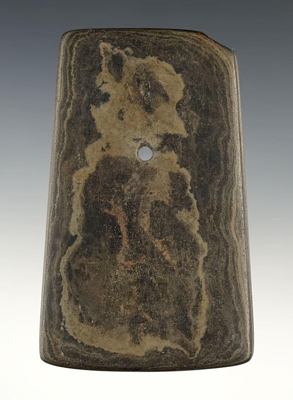 3 15/16" Pendant made from beautiful Banded Slate. Marion Co., Ohio. Ex. Al Wakefield.