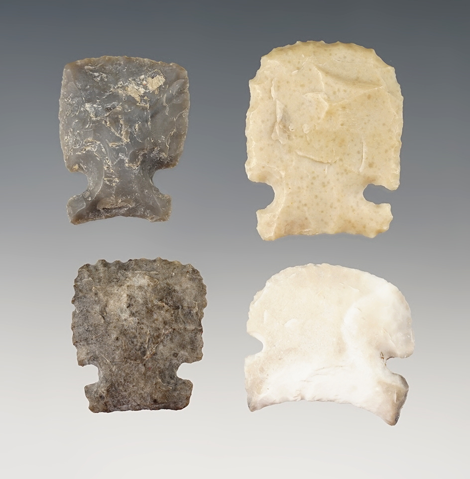 Ex. Museum! Set of 4 nice Sidenotch Scrapers found in New Mexico. The largest is 1 1/4".