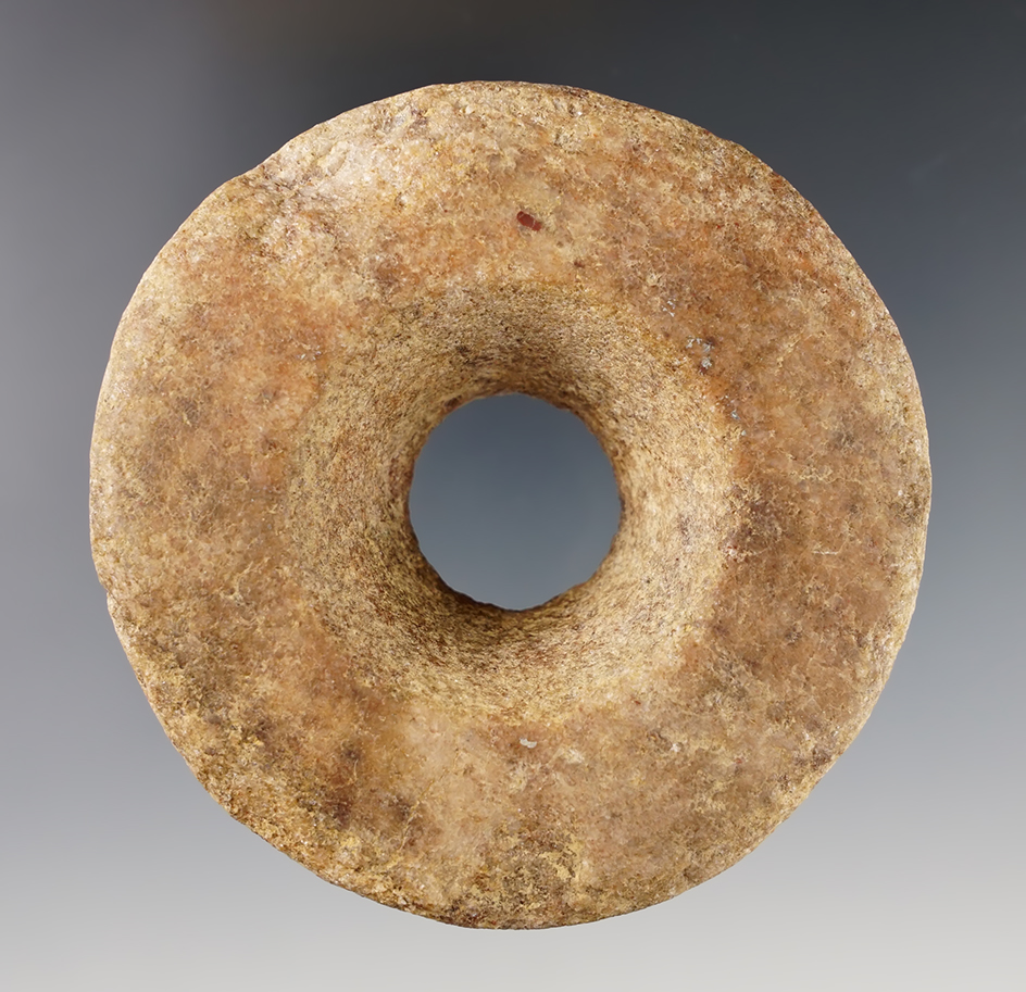 3 1/16" diameter large Pre-Columbian ornament or mace head. Recovered in Mesoamerica.