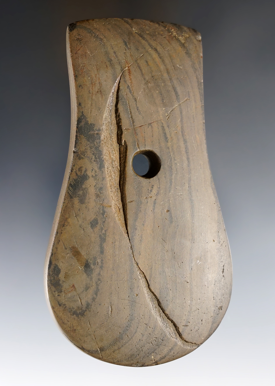 Well made 4 3/8" Keyhole Pendant made from Banded Slate. Ohio Co., Kentucky. Davis COA..