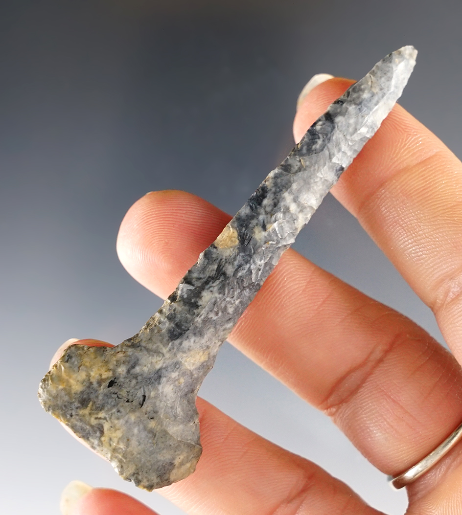 2 15/16" Archaic T-Drill. Fine and well made from mottled blue/white Coshocton Flint. Ohio.
