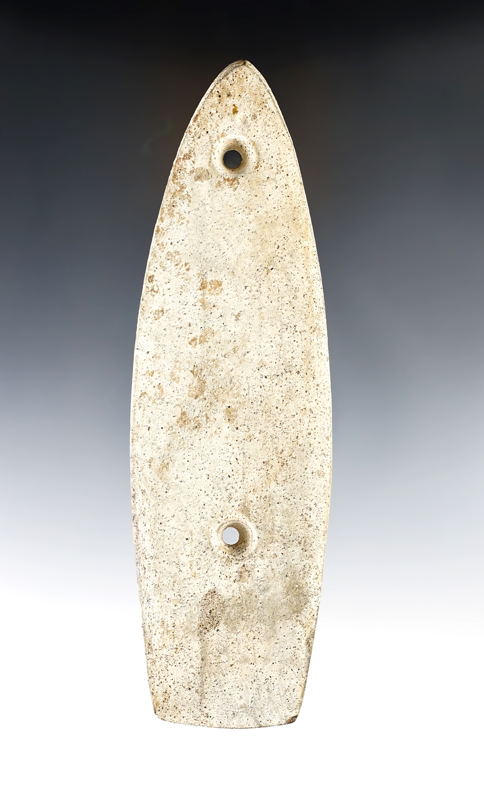 Incredible 5 15/16" Glacial Kame Gorget - Allen Co., Ohio. Ex. Dr. Meuser. Pictured.