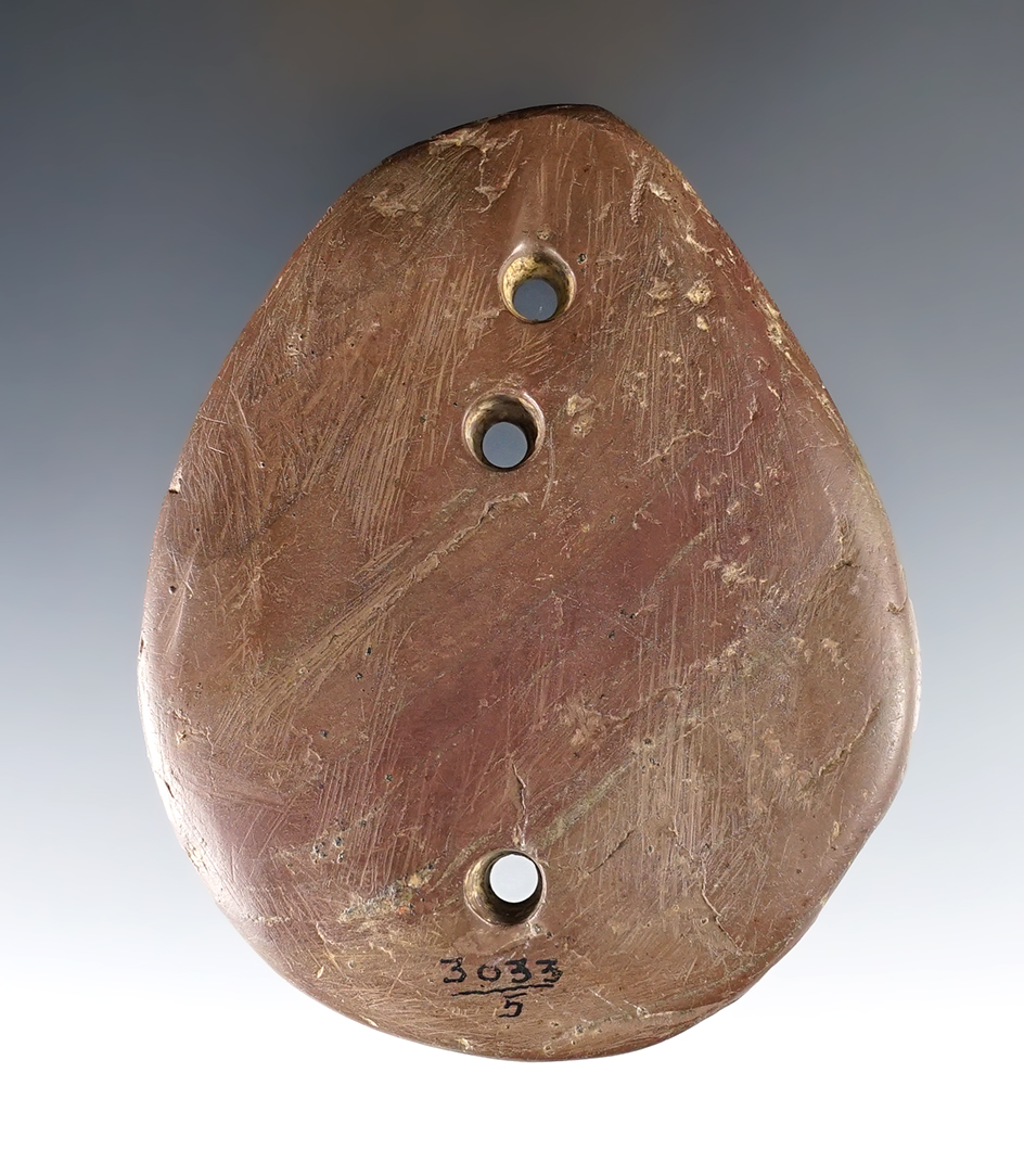 3 9/16" 3-Hole Gorget - Knox Co., Ohio on June 15th, 1943. Ex. Dr. Meuser. Pictured.