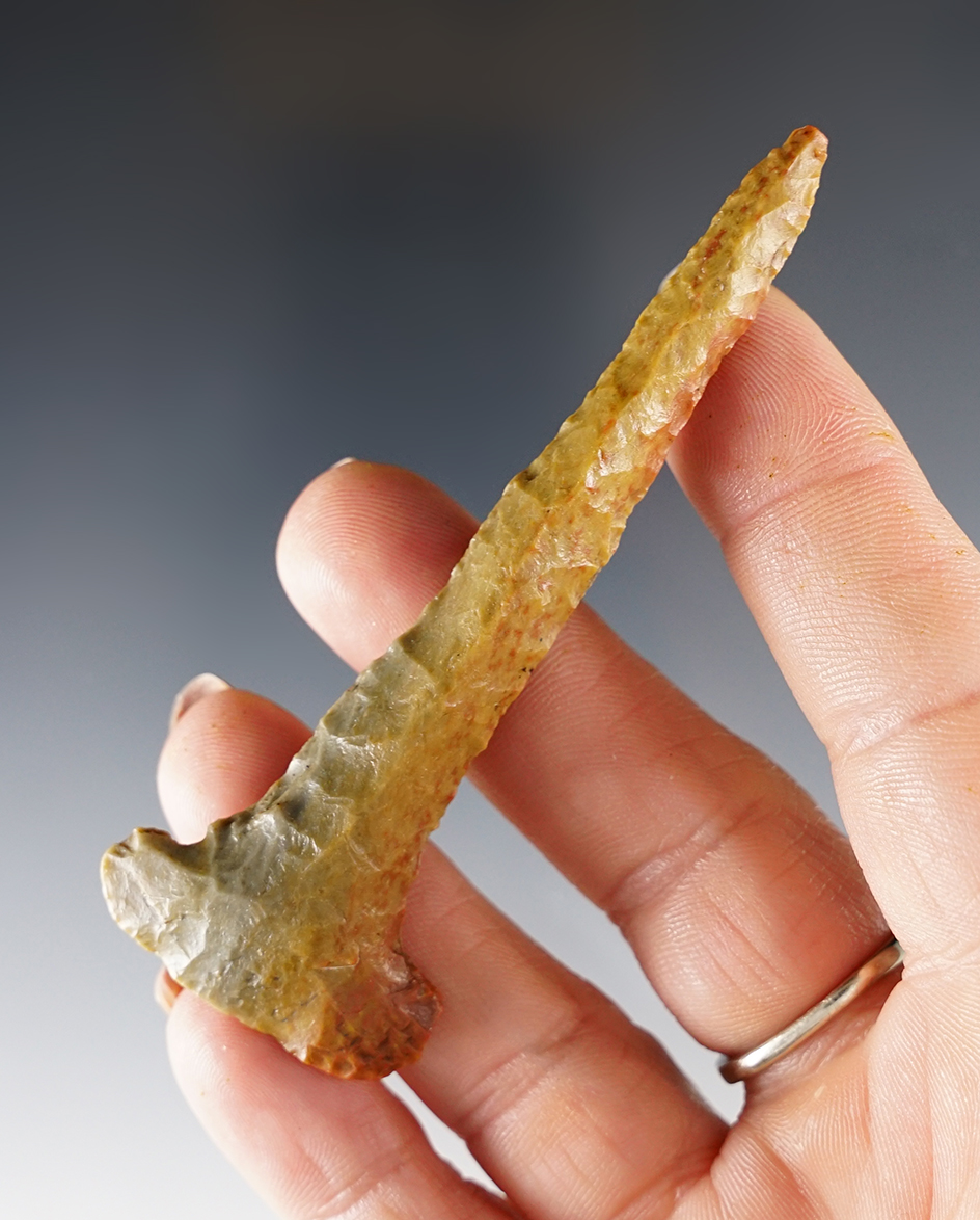 3 1/4" finely made T-Drill - rare Plum Run Flint. Found in southern Ohio.