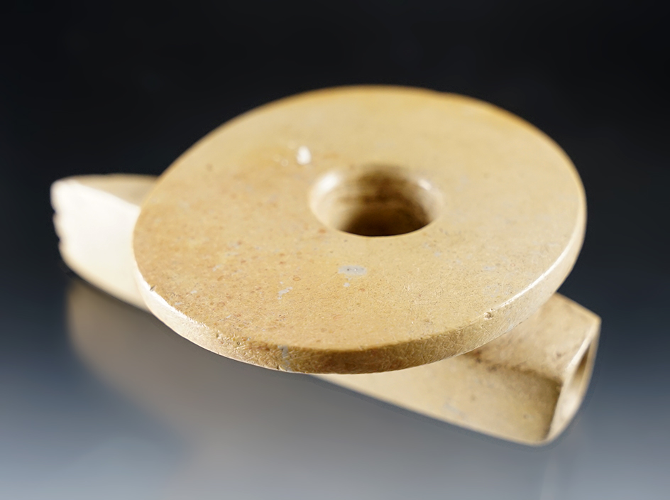 3 1/4" x 2 3/8" Pipestone Disc Pipe recovered in Lawrence Co., Ohio. Bennett COA.